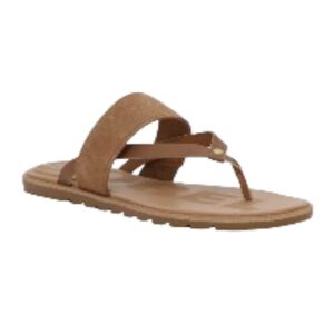 Sorel Ella II Sandals 7 Easy Flip Tan Suede Leather Cushioned Strappy Flats